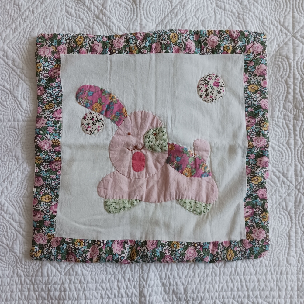 Patchwork Bunny Quilted Pillow Cover